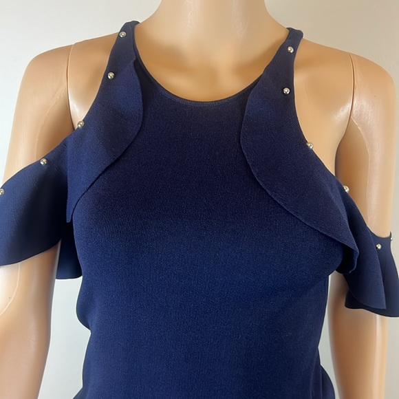 Jonathan Simkhai Navy Embellished Cold Shoulder Top with Silvet Grommets NWOT - Picture 3 of 7